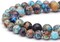 Natural Gemstone Beads for Jewelry Making,8mm Mixed Blue Imperial Jasper Polished Round Smooth Stone Beads,Genuine Real Stone Beads for Bracelet Necklace 15 Inch